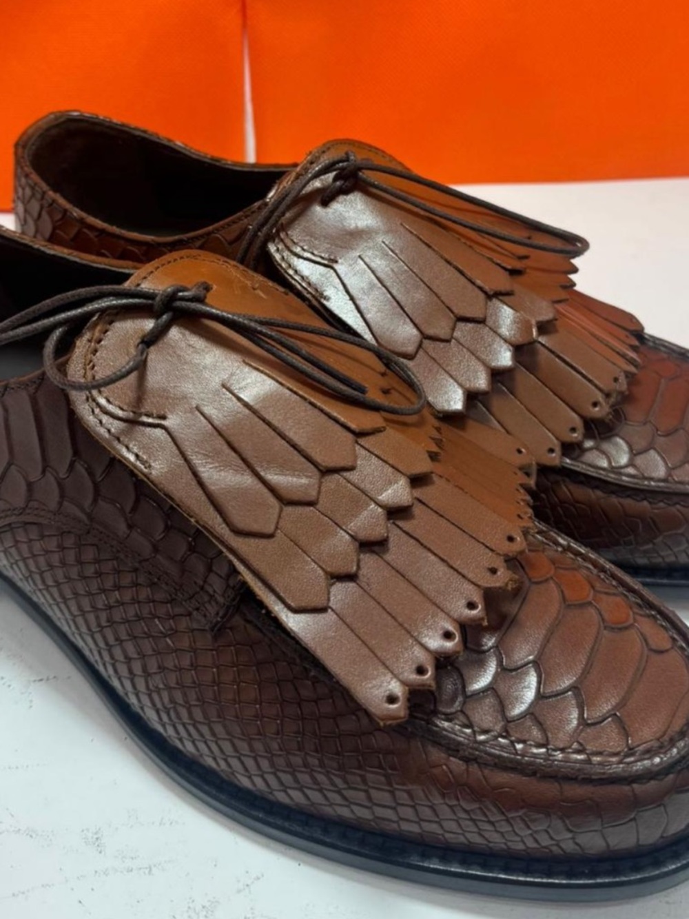 Brown skin Leather fringe Loafers